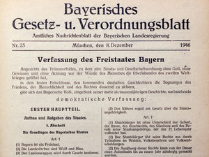 Verfassung des Freistaates Bayern . Bild: Bayerisches Gesetz- und Verordnungsblatt Nr. 23 vom 8. Dezember 1946: Veröffentlichung der Bayerischen Verfassung - Copyright:- Bildarchiv Bayerischer Landtag - Foto: